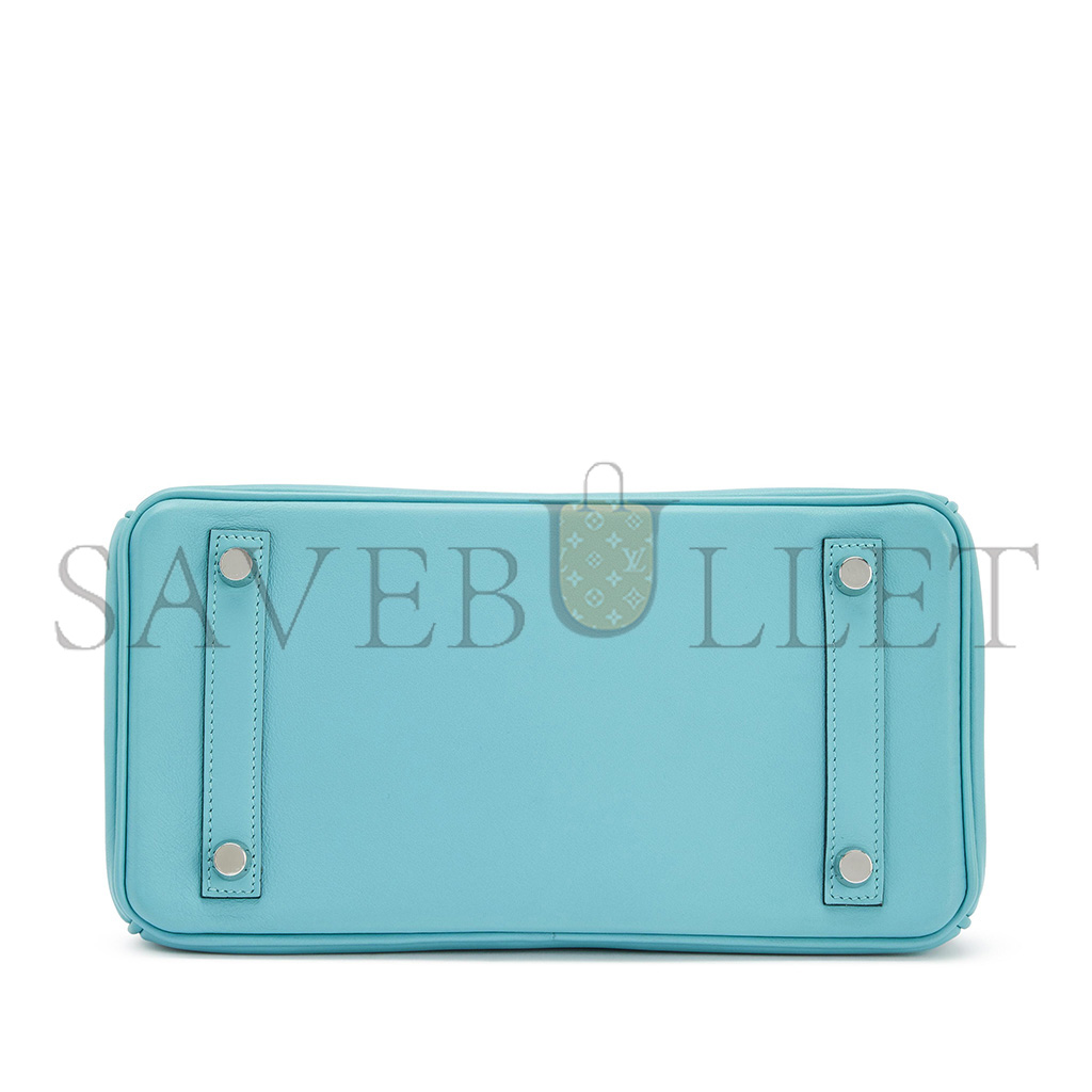 H**mes birkin 25 swift leather macaroon blue lining 3q pink silver buckle h049362ck15 (25*20*13cm)